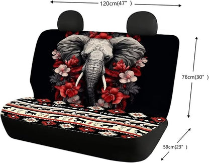 WELLFLYHOM Elephant Boho Rear Split Bench Seat Cover 2 Pack
