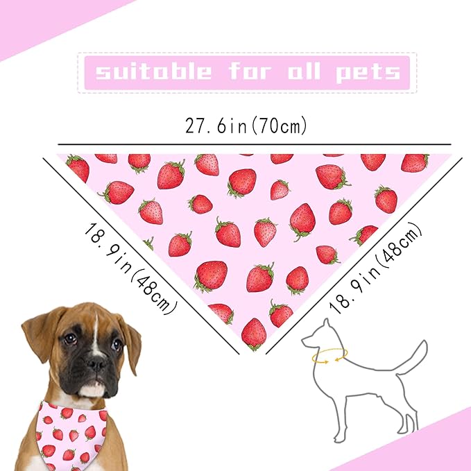 Strawberry Fruit Dog Bandana Washable Pets Scarf Triangle Adjustable Handkerchief