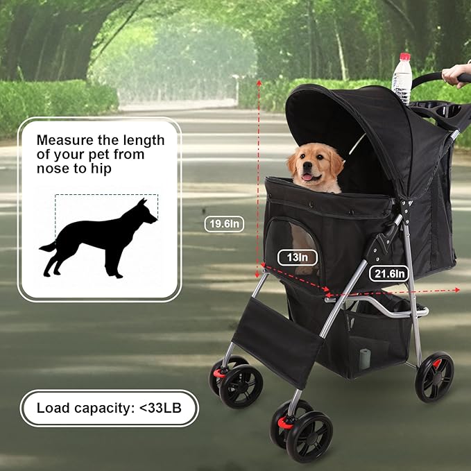 Petmolico Folding Dog Stroller Pet Stroller Waterproof Cats Travel Carrier Puppy Stroller with Cup Holder & Removable Liner