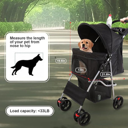 Petmolico Folding Dog Stroller Pet Stroller Waterproof Cats Travel Carrier Puppy Stroller with Cup Holder & Removable Liner