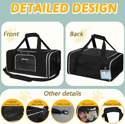 Petskd Pet Carrier 17x12x8.5 JetBlue Allegiant Airline Approved,Pet Travel Carrier Bag for Small Cats and Dogs, Soft Dog Carrier for 1-13 LBS Pets,Dog Cat Carrier with Safety Lock Zipper(Black)