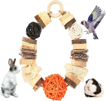 Abizoo Guinea Pig Chew Toys,Bunny Toys Hanging,Natural Wood for Rabbits Teeth Grinding Chinchilla,Bird,Dwarf Hamster,Rabbit Chew Toys Treats Small Animals Enrichment Boredom for Cage