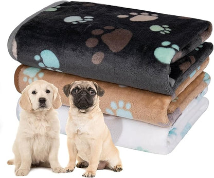 Dono 1 Pack 3 Dog Blankets, Soft Fluffy Fleece Pet Blanket Warm Sleep Mat Paw Print Design Puppy Kitten Throw Blanket Doggy Mat, Blanket for Dogs