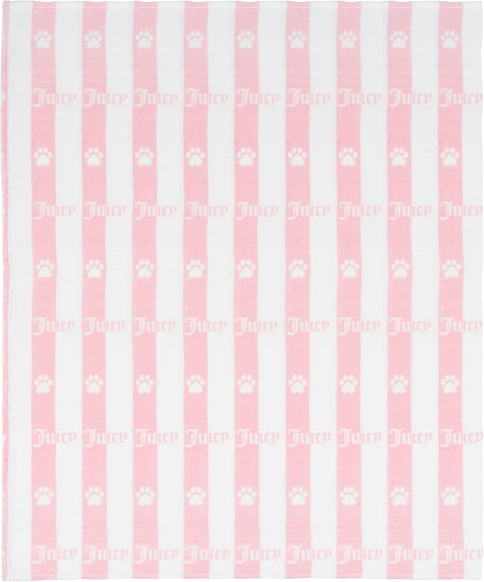 Juicy Couture Turquoise Pink/White Striped Dog Blanket with Sherpa Bone Shaped Pillow – Plush Puppy Blanket Throw