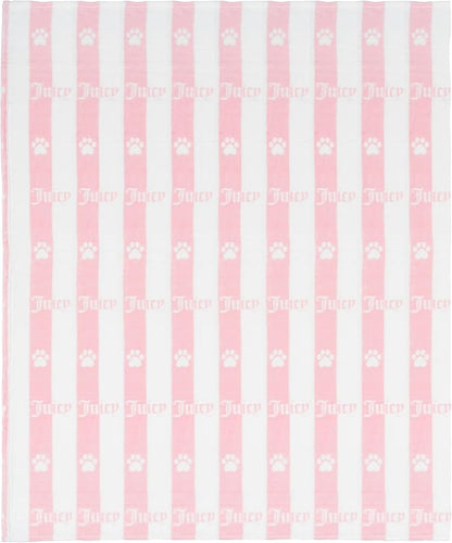 Juicy Couture Turquoise Pink/White Striped Dog Blanket with Sherpa Bone Shaped Pillow – Plush Puppy Blanket Throw