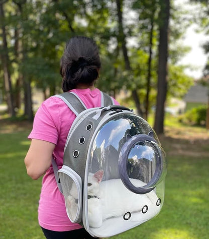 Expandable Cat Carrier Backpack, Backpack for Cats Kitten Small Puppy, Airline Approved Cat Bubble Backpack, Space Capsule Astronaut Carrier (Brown, Back Extension)