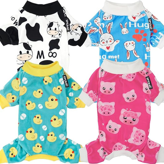 XPUDAC 4 Piece Dog Pajamas for Small Dogs Pjs Clothes Puppy Onesies Outfits for Doggie Christmas Shirts Sleeper for Pet Cats Jammies-XXL