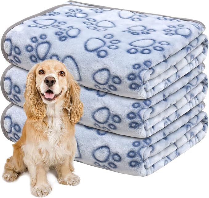 1 Pack 3 Dog Blankets for Medium Dogs, Soft Fleece Dog Blanket Fluffy Pet Blanket Warm Sleep Mat Cute Paw Print Puppy Cat Blanket, Flannel Throw for Washable Dog Bed, Blanket for Dogs, 41"X31"