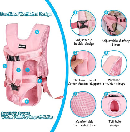 PetBonus Pet Front Dog Carrier Backpacks, Adjustable Dog Backpack Carrier, Legs Out Easy-fit Dog Chest Carrier for Medium Small Dogs, Hands Free Dog Front Carrier for Hiking, Cycling (Pink, M)