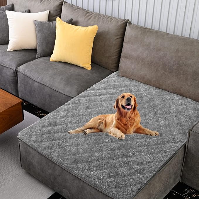 Waterproof & Anti-Slip Washable Faux Fur Dog Bed Cover and Pet Blanket Couch Cover Sofa Pet Bed Mat ，car Incontinence Mattress Protectors Furniture for Most Cats Dogs Pets