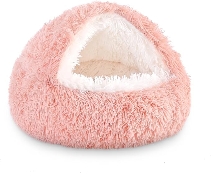 NOYAL Dog Bed Round Hooded Plush Cat Cave