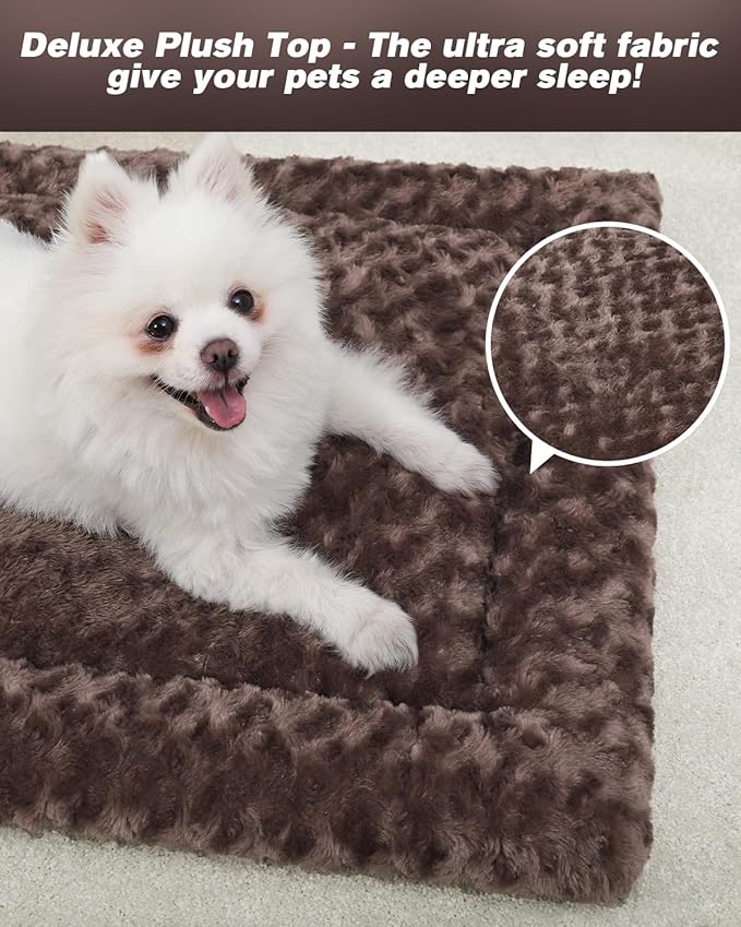 Washable Dog Bed Mat Reversible Dog Crate Pad Soft Fluffy Pet Kennel Beds Dog Sleeping Mattress for Large Jumbo Medium Small Dogs 35 x 22 Inch,