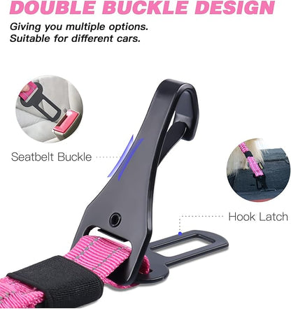 AUBELL Dog Seatbelt, Updated 3-in-1 Pet Car Seat Belt for Dogs, Bungee Dog Car Tether with Clip Hook Latch & Buckle, Heavy Duty Dog Car Harness with Swivel Aluminum Carabiner,Hotpink