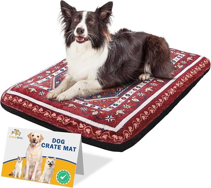 SCENEREAL Dog Crate Mat for Small Medium Large Dogs 23" x 36", Red