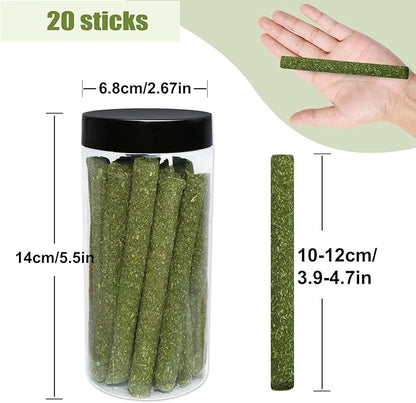 DELEMI 20pcs Natural Timothy Hay Sticks,Guinea Pig Chinchilla Rabbits Chew Toys Small Animals Treats Bunny Toys,Timothy Grass Molar Sticks Good for Pets Rats Bunny Teeth Health (Timothy Hay Sticks)