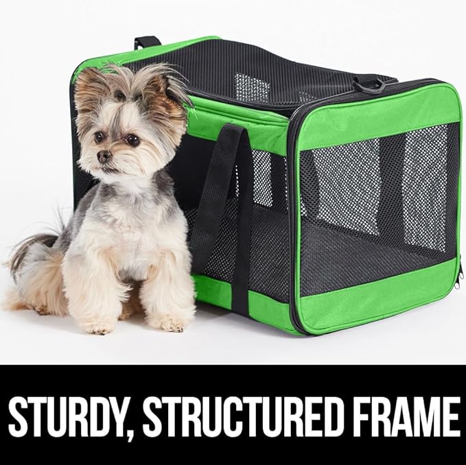 Gorilla Grip Airline Travel Cat Carrier Bag Up to 15 Lbs, Breathable Mesh Collapsible Pet Carriers for Medium Cats, Small Dogs, Puppies, Portable Kennel with Soft Washable Waterproof Pad, Light Green