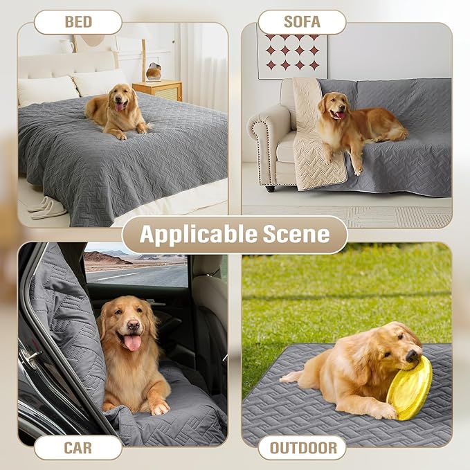 Dog Bed Cover for Pets Blankets Rug Pads for Couch Protection Waterproof Bed Covers Dog Blanket Furniture Protector Reusable Changing Pad (Dark Grey+Beige, 62"x82")