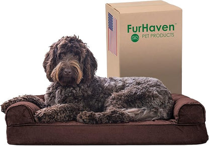 Furhaven Memory Foam Dog Bed for Medium/Small Dogs w/ Removable Bolsters & Washable Cover 35 lbs