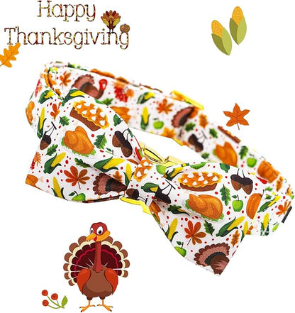 Lionheart glory Thanksgiving Dog Collar, Turkey Dog Bow Collar Adjustable Soft and Comfortable Bowtie Collars for Small Dogs Girl or Boy Pet Gift Fall Collar Dog Bow