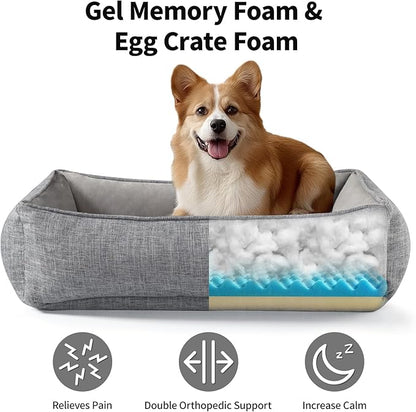 34"x23"x9" Cooling Gel Dog Bed for Extra Large Dogs with Soft Bolster and Removable Cover, Beautyrest Dog Bed Chew Resistant and Pain Relef(Grey, Medium)