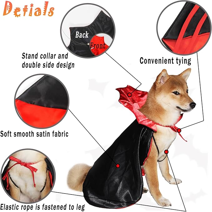 Halloween Dog Costume Pet Vampire Cape Devil Costume Dog Halloween Cloak Cape Funny Halloween Outfits for Small Medium Dogs Puppy Witch Clothes Cosplay Wizard Outfit Party Cosplay Costumes