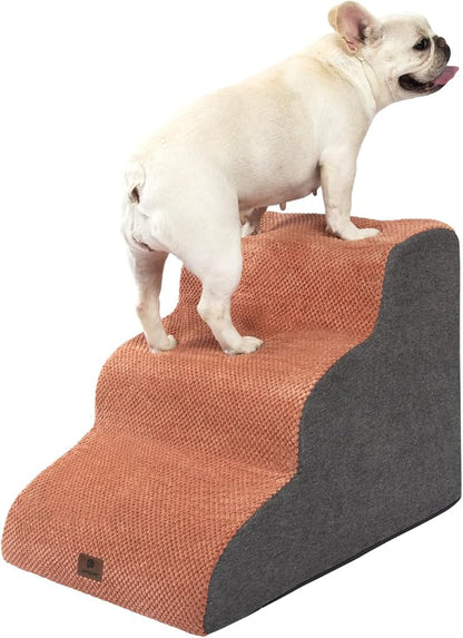 Pettycare Dog Stairs Ramp for High Beds and Couch 3 Steps,Brown