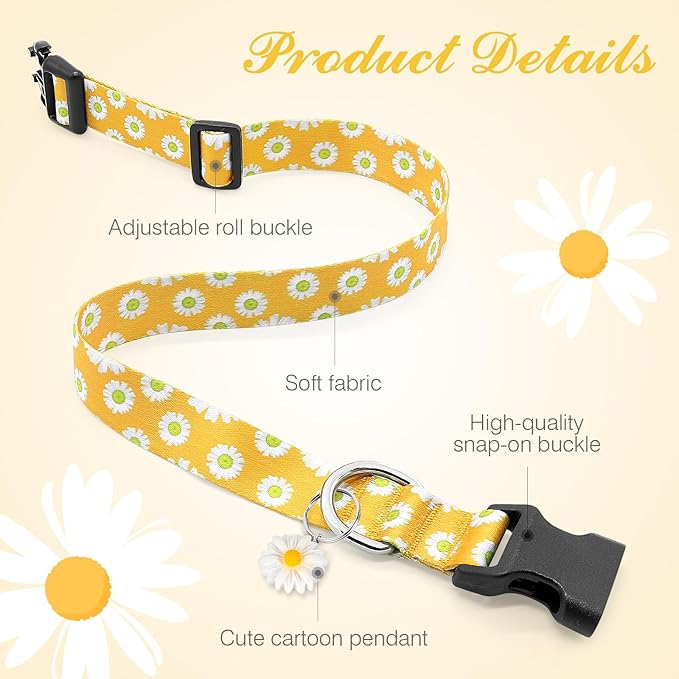 BiPawTi Dogs Collar Cute Flower Floral Dog Collars for Girl Female Small Dogs with Daisies Charms