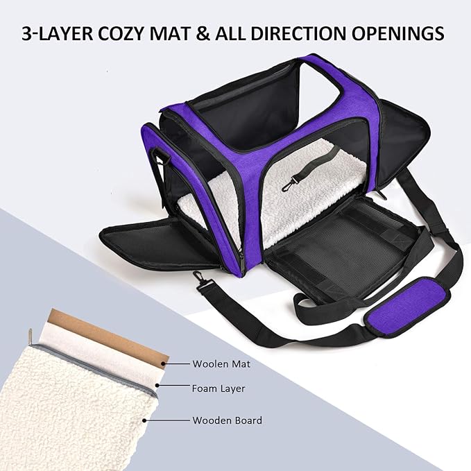 Henkelion Large Cat Carriers Dog Carrier Pet Carrier for Large Cats Dogs Puppies up to 25Lbs, Big Dog Carrier Soft Sided, Collapsible Travel Puppy Carrier - Large - Purple