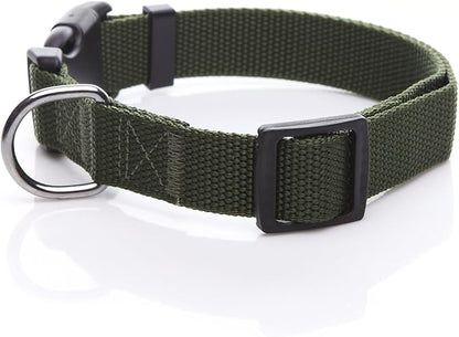 Adjustable Nylon Dog Collar, pet Collar 1 Inch 3/4 Inch 5/8 Inch Wide, for Large Medium Small Dogs(5/8 Inch, Green)