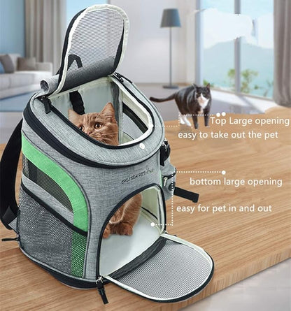 LDLC Pet Carrier Backpack for Small Cats and Dog,Breathable Mesh Puppies/Ventilated Design,Two-Sided Entry,Pet Bag for Hiking Travel Camping Outdoor Hold Pets (M, Grey and Blue)