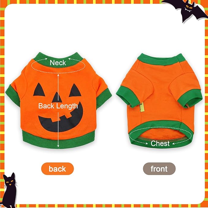 Dog Pumpkin Clothes Cat Shirts Puppy Lightweight Sweatshirts Pet Outfits for Halloween Thankgiving Day Holiday Party