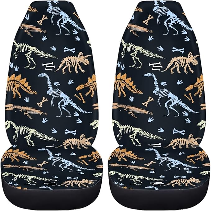 UNICEU Dinosaur Skeleton Front Seat Covers 2 Pack
