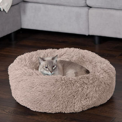 Furhaven 23" Round Calming Donut Dog Bed for Indoor Cats & Small Dogs 20 lbs 23.0"L x 23.0"W x 9.0"Th