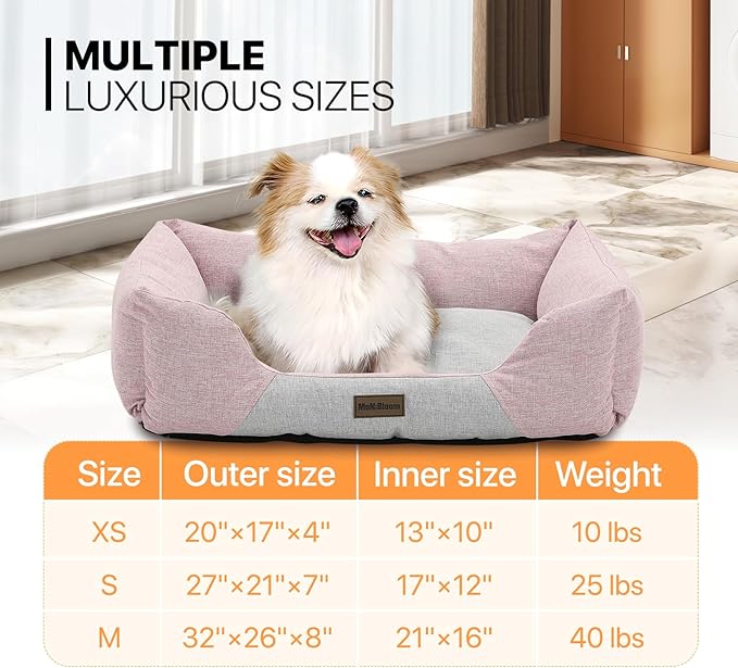 MoNiBloom 27"x21"x7" Dog Beds for Medium Small Dogs Machine-Washable Linen-Like Fabric Pet Beds Warming Cozy Soft Bed for Dogs and Cat