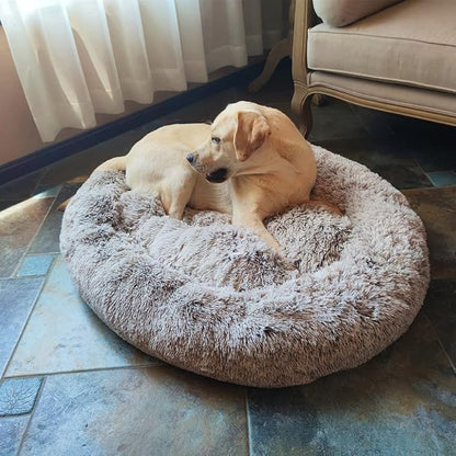 Coohom Oval Calming Donut Cuddler Dog Bed Bed(30"/36"/43") for (XL(36"x27"x7"),Light Brown)