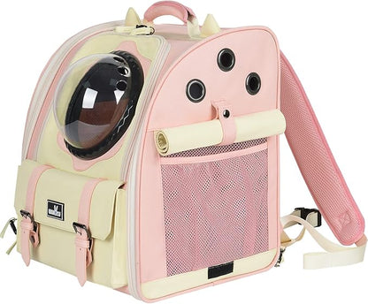 Clear Bubble Cat Carrier Backpack, Space Capsule Pet Carrier Backpack for Large Cats and Small Dog, Breathable Dog Backpack Carrier for Travel and Hiking, Pink