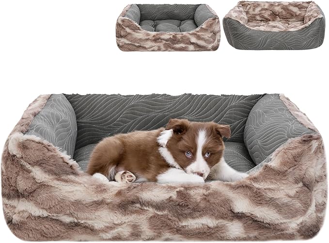 2 in 1 Dog Bed Washable Pet Cooling Beds for Large Medium Small Dogs Cats Orthopedic Reversible Washable Sofa Rectangle Durable Puppy Cuddler Soft Calming Sleeping Bed