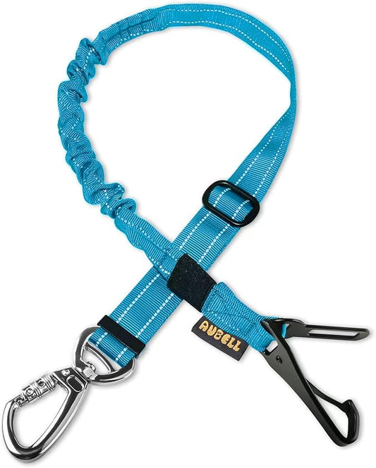 AUBELL Dog Seat Belt, Updated 3-in-1 Pet Car Seat Belt for Dogs, Bungee Dog Car Tether with Clip Hook Latch & Buckle, Heavy Duty Dog Car Harness with Swivel Aluminum Carabiner,Blue