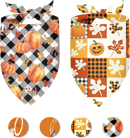 Fall Dog Bandana 2 Pack Halloween Dog Bandanas Thanksgiving Pumpkin Pet Scarf Reversible Fall Triangle Bibs Soft Cotton Boy Girl Dog Bandanas for Small, Medium, Large Dogs (Large)