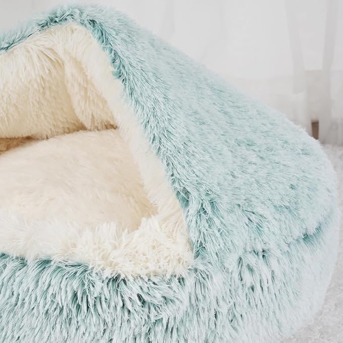 Cat Bed Round Fluffy Hooded Cat Bed Cave