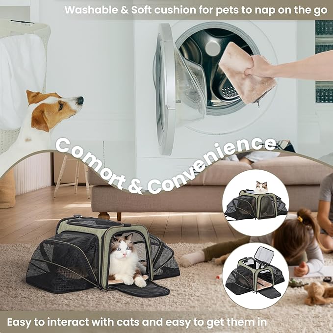 Petsfit Expandable Cat Carrier Dog Carrier, Soft-Sided Portable Pet Travel Carrier, Removable Soft Plush mat and Pockets, Locking Safety Zippers, 19x12x12 Inches