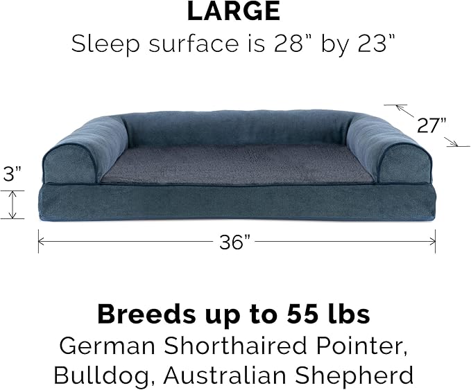 Furhaven Memory Foam Dog Bed for Large/Medium Dogs w/ Removable Bolsters & Washable Cover 55 lbs
