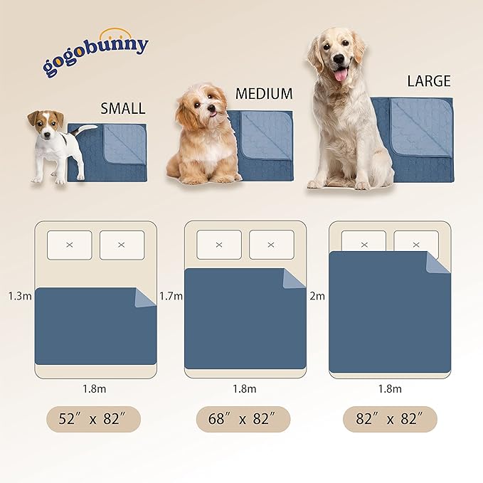 gogobunny 100% Double-Sided Waterproof Dog Bed Cover Pet Blanket Sofa Couch Furniture Protector for Puppy Large Dog Cat, Reversible (82x102 Inch (Pack of 1), Dark Blue/Light Blue)