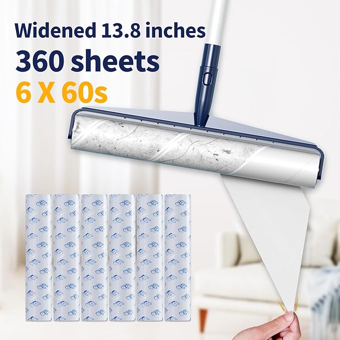 13.8in Large Size Lint Rollers for Pet Hair Extra Sticky 51.2in Long Handle Giant Big Hair Picker Upper from Sticky Mop for Cleaning Pet Dog Cat Hair Animal Fur Removal Roller Couch Bed Sheet Carpet