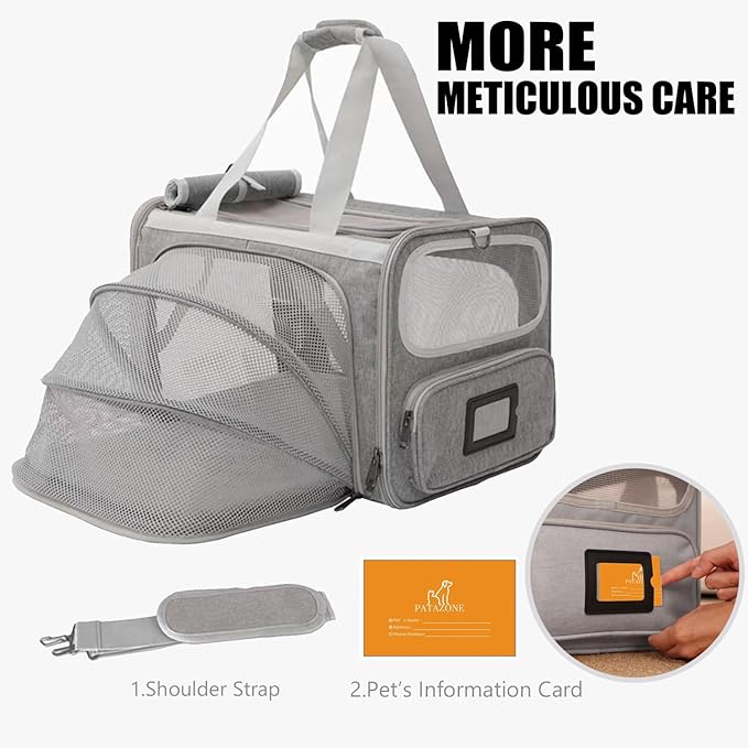 Grey Cat Carrier Small Dog Bag Expandable Puppy Handbag Bunny Rabbit Purse Small Animal Tote Traveling Outdoor Picnic Carry TSA Airline Approved