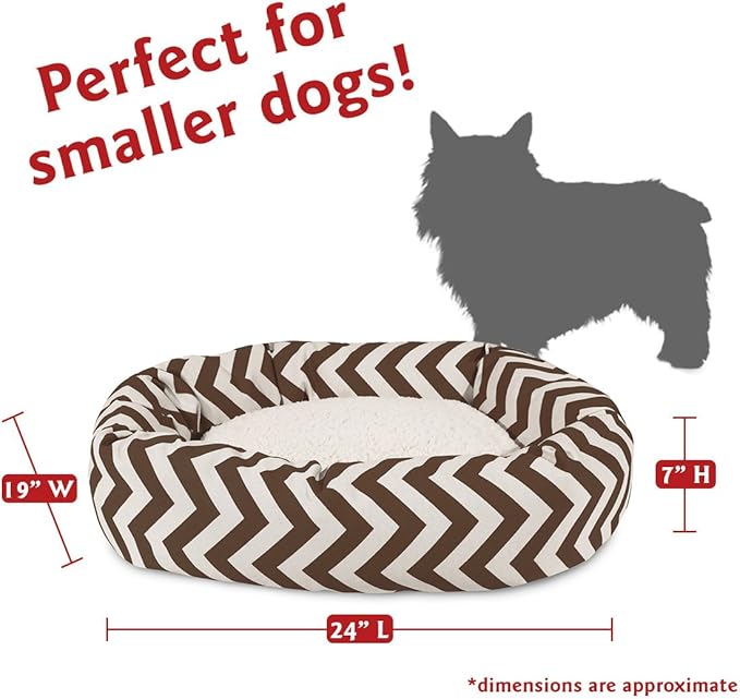 24 inch Chocolate Chevron Sherpa Bagel Dog Bed