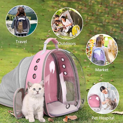 TOYSINTHEBOX Cat Backpack Carrier, Expandable Breathable Pet Bubble Backpack for Cat Small Dog Airline Pet Travel Carrying Bag for Hiking, Travel, Camping & Outdoor Up to 13 Lbs Pink