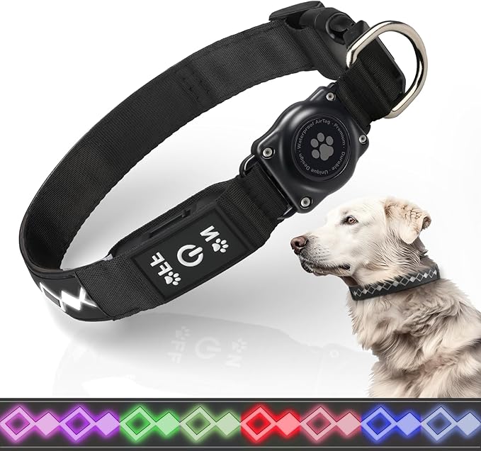 LED AirTag Dog Collar IP67 Waterproof 1,600 Feet