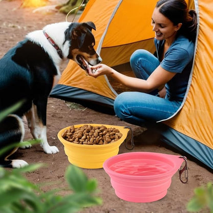 Dog Bowl Travel Collapsible Bowls 2 Pack, Portable Foldable Cats Dogs Water Dish Puppy Bowl (Pink1775 + Yellow1205)