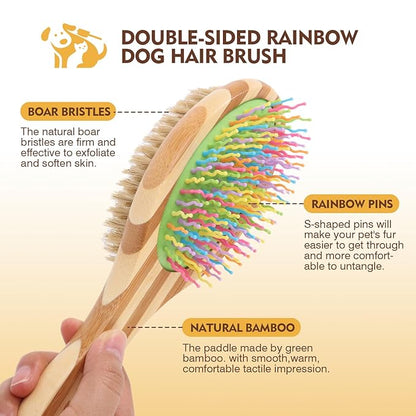 Dog Grooming Brush Kit,Deshedding Dog Brush for Shedding Short Hair Dogs with Pet Nail Clipper and File, Two Sided Pet Brushes for Dogs Removing Dirt & Loose Hair(7PCS) RAINBOW